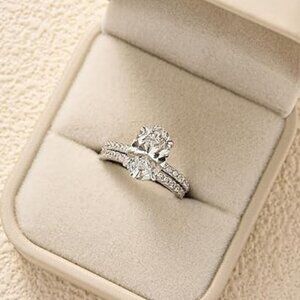 18K White Gold 3.5ct Oval Diamond Ring Set 925 Sterling Silver Wedding Bridal